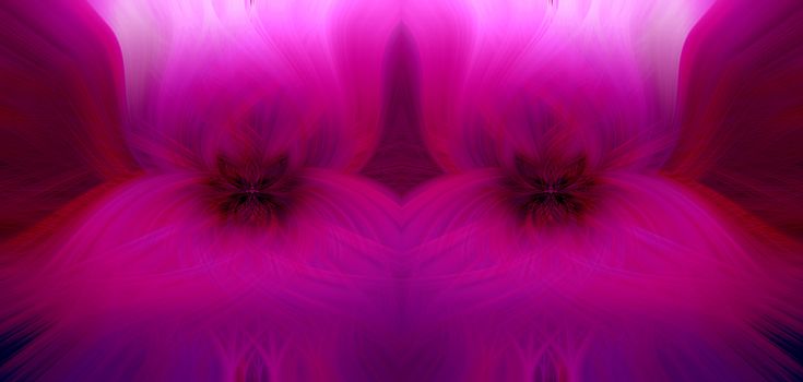 Beautiful abstract intertwined 3d fibers forming a shape of sparkle, flame, flower. Pink, blue, maroon, and purple colors. Illustration.