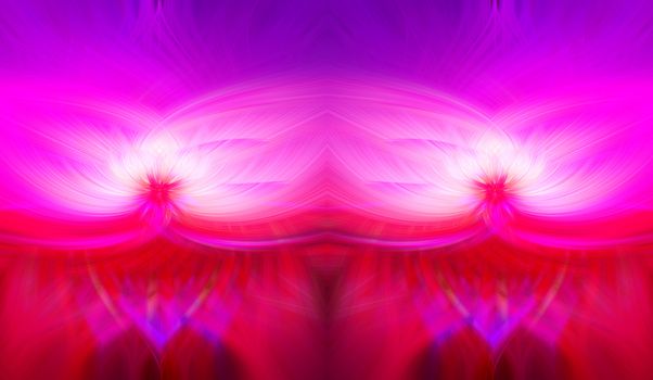 Beautiful abstract intertwined 3d fibers forming a shape of sparkle, flame, flower, interlinked hearts. Pink, blue, maroon, and purple colors. Illustration.