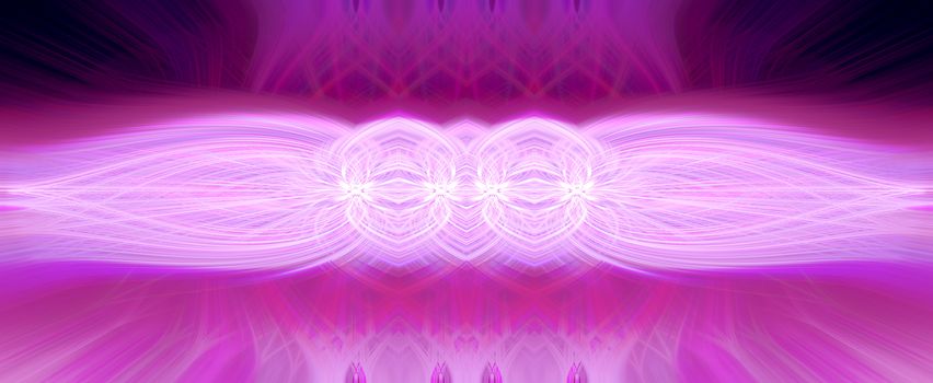 Beautiful abstract intertwined 3d fibers forming a shape of sparkle, flame, flower, interlinked hearts. Pink, maroon, and purple colors. Illustration.