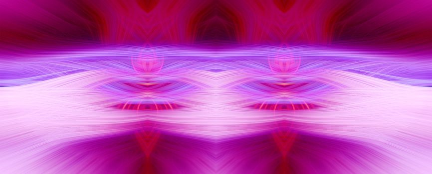 Beautiful abstract intertwined symmetrical 3d fibers forming a shape of sparkle, flame, flower, interlinked hearts. Pink, maroon, white, and purple colors. Illustration.