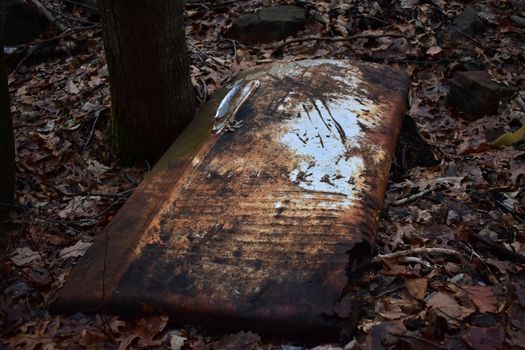 A Rust Covered Door to an Abandoned Vintage Refridgerator