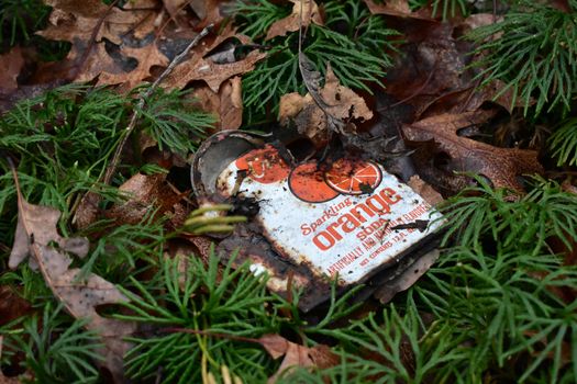 A Crumped and Rusty Vintage Can of Orange Soda