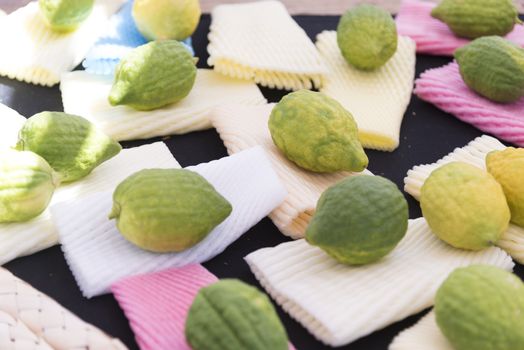 Sukkot four species festival. Etrog citrus on a colorful background. High quality photo