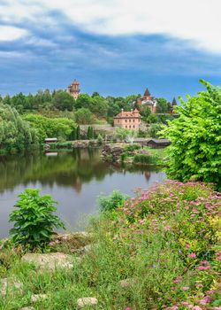 Buki, Ukraine 06.20.2020. Landscape Park and recreational complex in Buki village, Ukraine, on a cloudy summer day