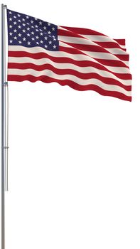 United States flag waving in the wind, white background, realistic 3D rendering image