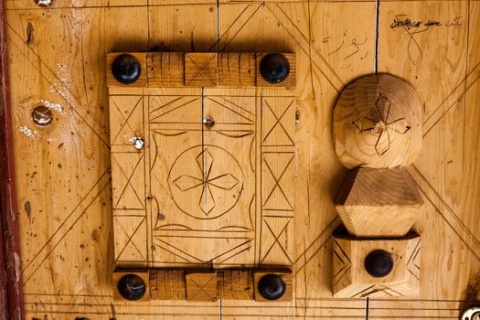 Handmade doors carved with the traditional Arab ornament, Ushaiqer Heritage Village, Saudi Arabia