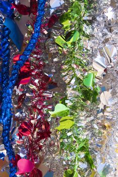 Colorful sukkah decorations. Sukkot four species festival. Shimmering decorations for party.