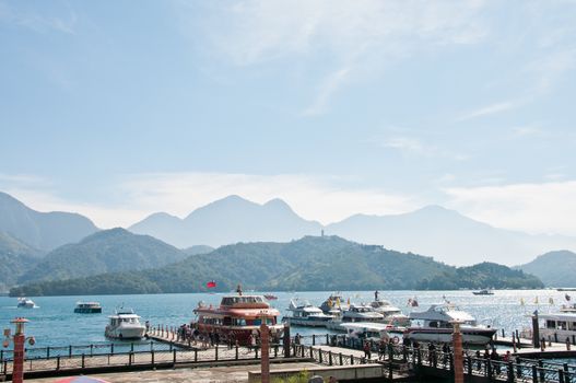 Sun Moon Lake main bay tourist ships