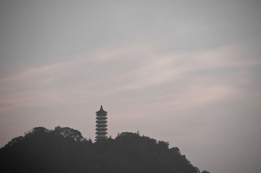 Traditional Chinese Pagoda on mountain Sun Moon Lake Taiwan