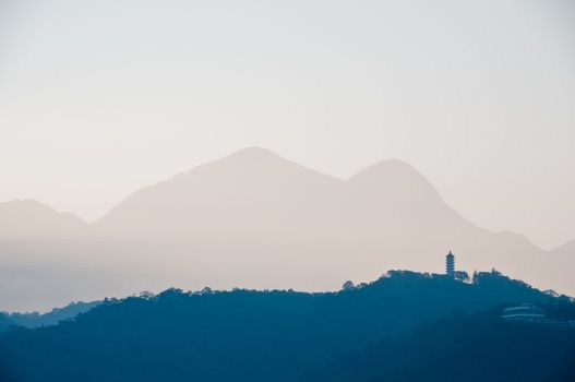 Pagoda and mountain in Sun Moon Lake Taiwan