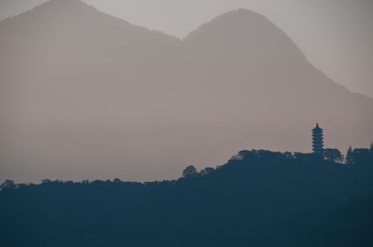 Pagoda in early morning Sun Moon Lake Taiwan