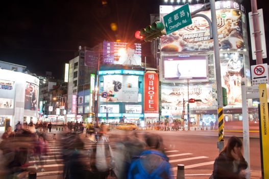 Crowded Ximending shopping district in Taipei Taiwan