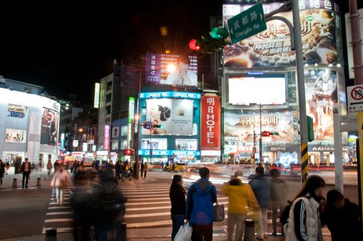 Busy Ximending shopping district in Taipei Taiwan