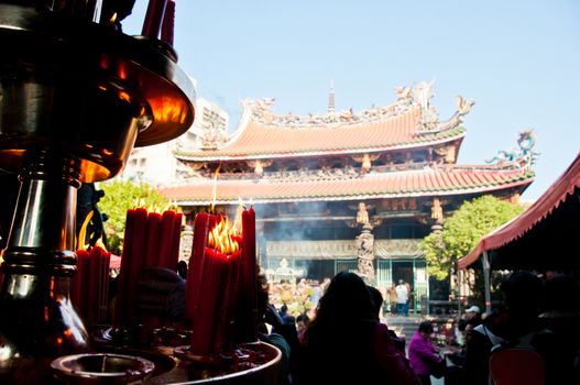 Worship for Chinese new year at Longshan temple Taipei Taiwan