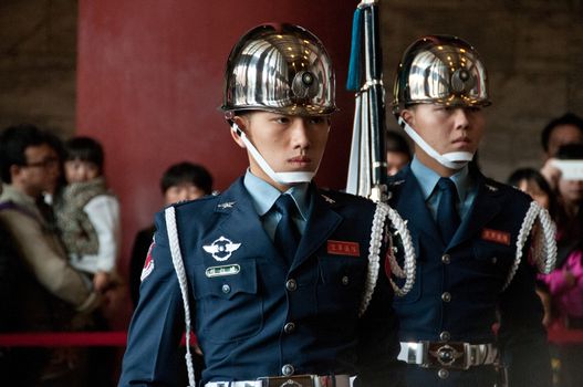 Soldiers look in Sun Yat Sen Memorial in Taiwan