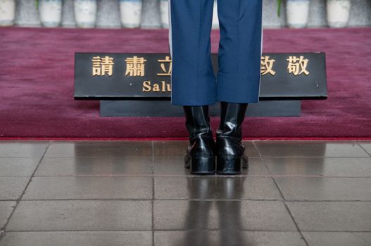 Soldier stand at Sun Yat Sen Memorial hall in Taiwan