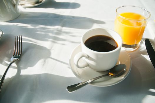 Coffee and Orange juice for breakfast in hotel