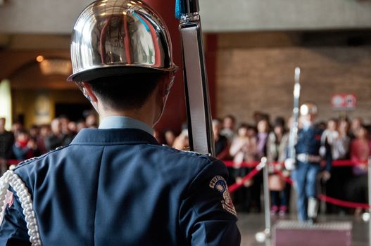 Guards are changing at Sun Yat Sen Memorial hall in Taipei