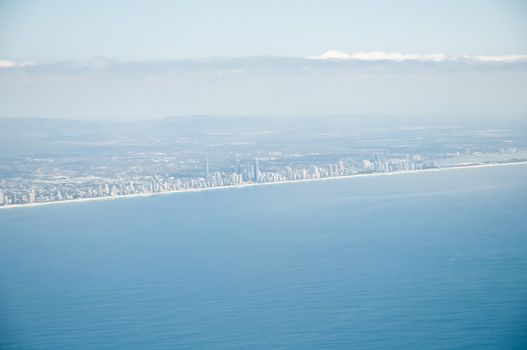 Gold Coast high rise buildings along the long beach in Australia
