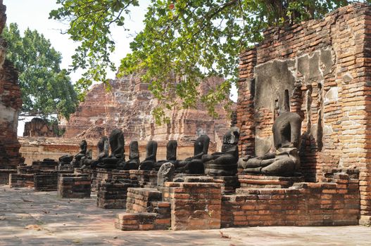 Group of Ayudhaya Buddha statues Thailand