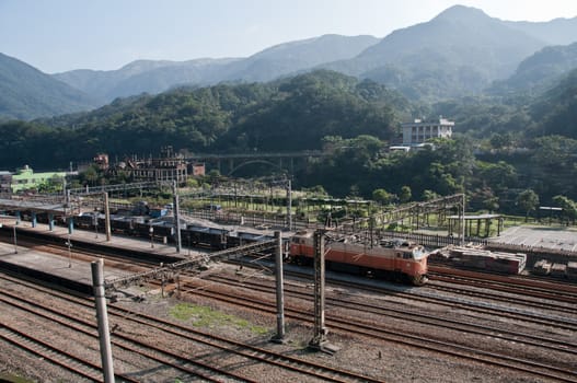 Taiwan TRA train in mountain station