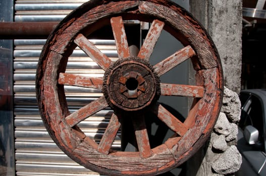 Wooden old carriage wheel