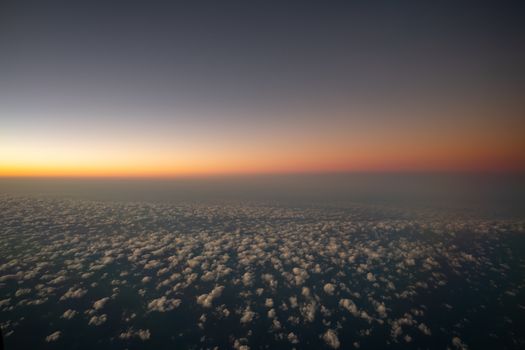 Evening twilight sky, horizon view from the window plane.