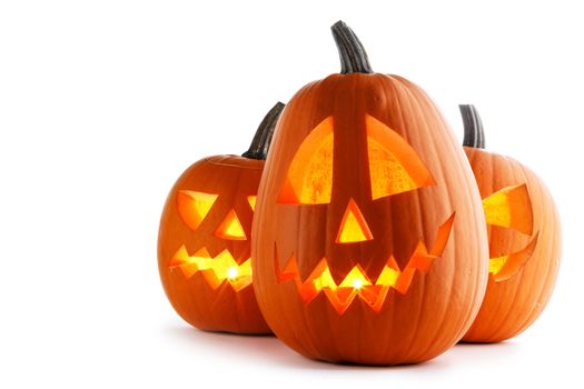 Three Halloween Pumpkins isolated on white background