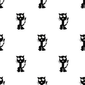 Seamless pattern of black cat isolated on white background.