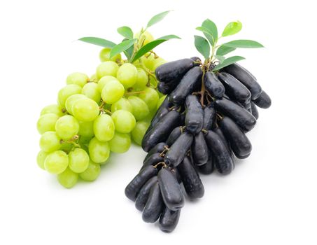 Fresh grape green and black on a white background