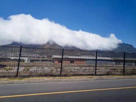 Table Mountain National Park cloudy, an incredible cloud formation. Cape Town, South Africa.