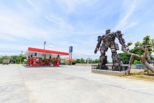 NakhonPathom , Thailand -  6  August, 2020 : OPTIMUS PRIME model  Model concept in Caltex petrol station in NakhonPathom KM.14