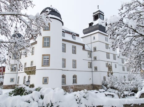 Snow covered castle in Pfedelbach, Germany