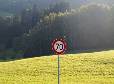 Speed limit sign 70 in rural area
