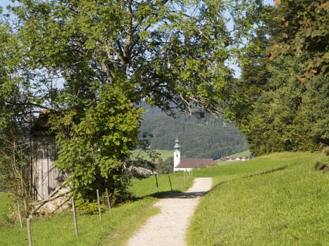 Hiking trail in beautiful landscape in Bavaria, Germany