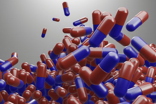 capsule medication falling . Medicine, pharmacy and health concept. 3D Rendering