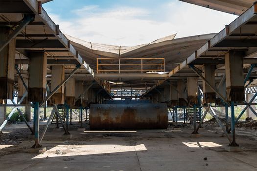 Old abandoned recycling plant. Trash deposit. modern pollution concept. Bordo de Xochiaca