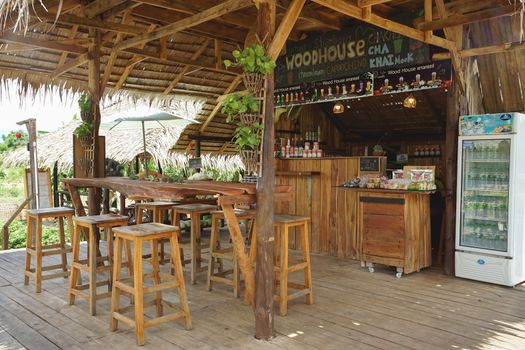 Sa Kaeo, Thailand - July 17, 2020: Beautiful scenery at the popular coffee cafe named Woodhouse Khao Chakan in Khao Chakan District, Sa Kaeo Province, Thailand.