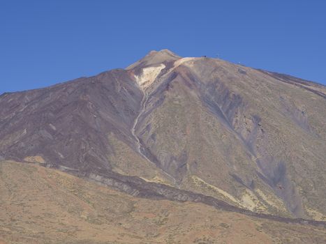 view on colorful volcano pico del teide highest spanish mountain in tenerife canary island with clear blue sky background horizontal