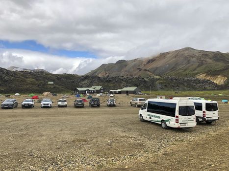 View at the Brennisteinsalda Camping in Iceland, part of the Laugavegur hiking trail. Travel and tourism.