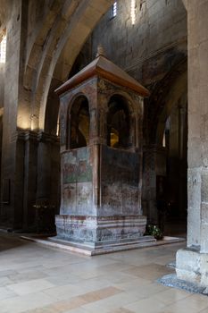 The Svetitskhoveli Cathedral, Mtskheta Georgia 05/10/2019 beautiful interior image with murals and icons.