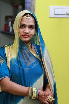 A beautiful North India girl and custom fancy dress with Kudan and Jadau Jewellery
