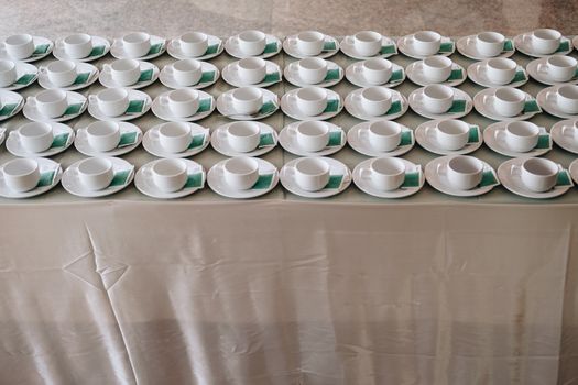 empty coffee cup for wedding banquet conference seminar catering event. tea coffee break service