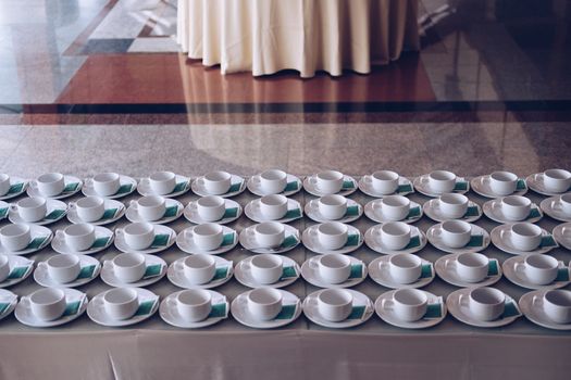 empty coffee cup for wedding banquet conference seminar catering event. tea coffee break service
