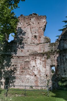 Outdoor gardens of Visconteo Castle. Trezzo sull'Adda (MILAN), ITALY - July 21, 2018.