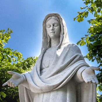 Statue of the Blessed Virgin Mary among trees