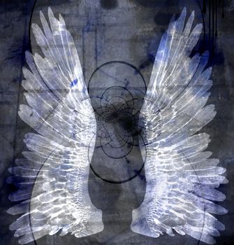Angelic white wings. Spiritual art. 3D rendering