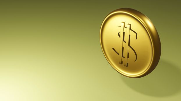 Gold coin with dollar sign. illustration on yellow background. 3D render.