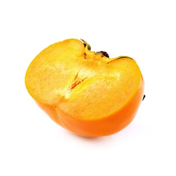 fresh persimmons and persimmon slice with leaf isolated on white background.