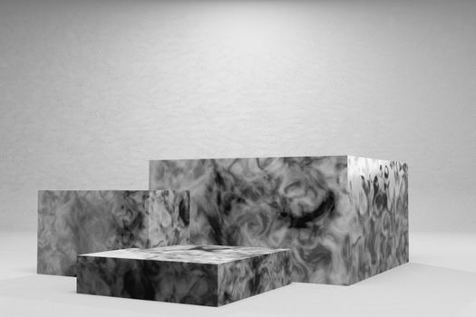 Empty black and white marble podium on white background. 3D rendering.